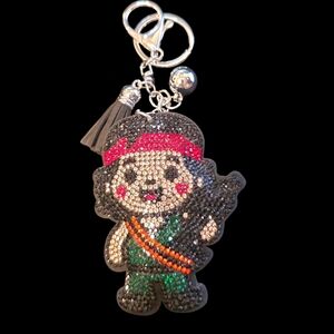 Rambo-Inspired Rhinestone Keychain – Sparkly Action Hero Bag Charm